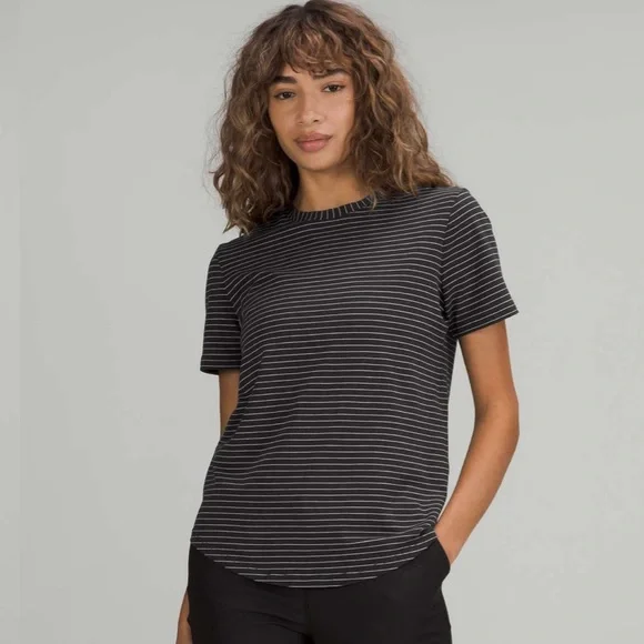 Lululemon Love Crew Short Sleeve T-Shirt | Stripe Black White | Size 6 - Picture 1 of 4